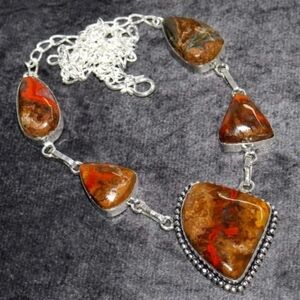 Moroccan Seam Agate Gemstone 925 Sterling Silver Handmade Necklace